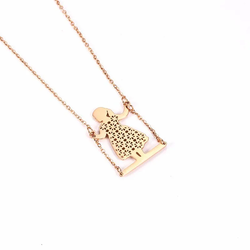 RIR Stainless Steel Cute Little Girl Swinging Necklaces Elegant Temperament Jewellery Necklace Gift For Children | Украшения и