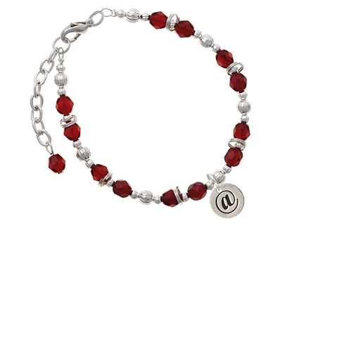Silvertone Disc 1/2'' - Symbol At Sign @ Maroon Beaded Bracelet |