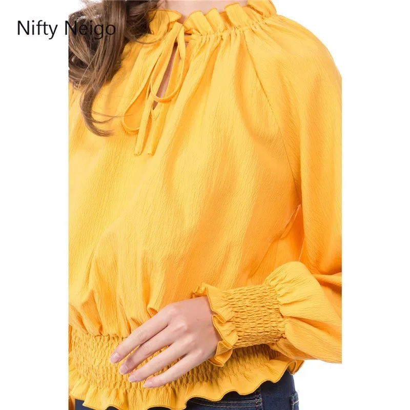 Nifty Neigo Sweet Women Chiffon Blouse Latern Sleeve Lace Up Hollow Out Tops Summer Sexy Casual Blouses |