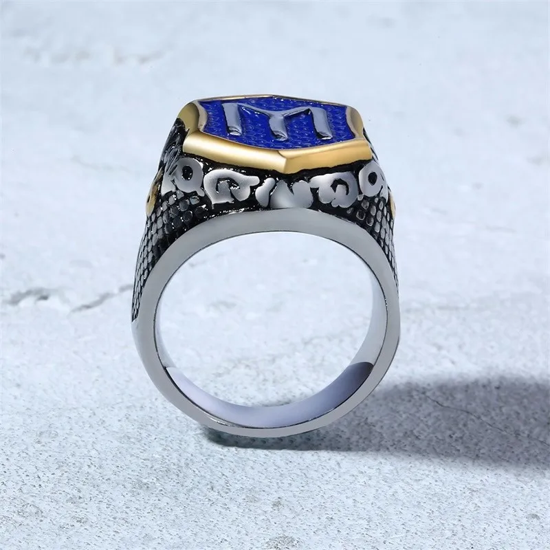 Vnox жесткое мужское кольцо с синим шестигранным верхом кольцом буквенным принтом