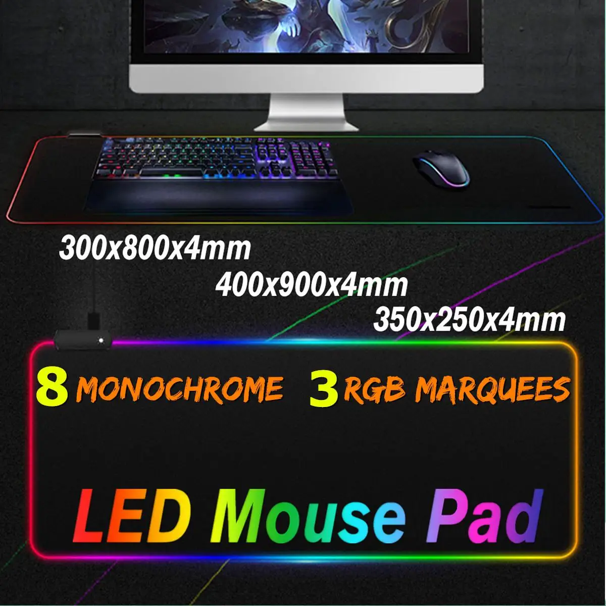 Большой светодиодный RGB игровой коврик для мыши с расширенной подсветкой, геймерский коврик для мыши, коврик для мыши, цветной Радужный коврик для мыши для ПК, ноутбука, рабочего стола