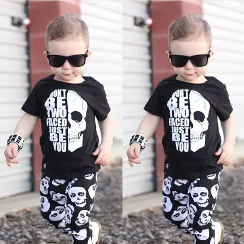 2019 Brand 2pcs Kids Baby Boys Skull Clothes T-shirt Tops Long Pants Trousers Outfits Set Summer Cool Cotton Clothing |
