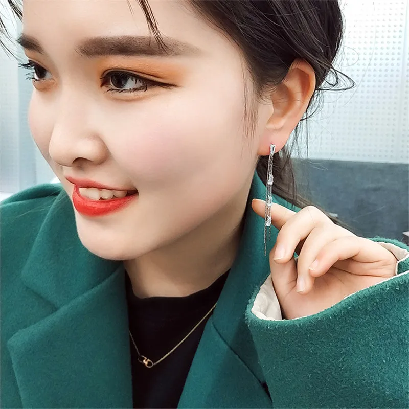 FYUAN модные серьги-капли с кристаллами для женщин Bijoux длинные висячие серьги