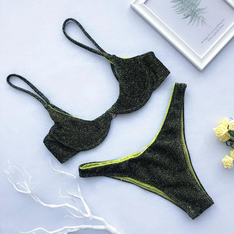 Куркума блестящее бикини 2019 микро пуш-ап купальник женский купальный костюм мини