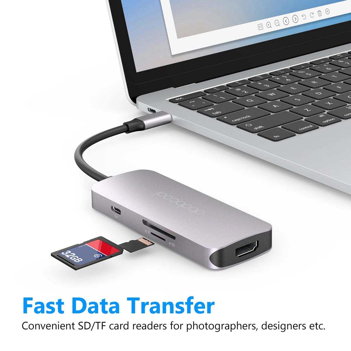 Многофункциональный хаб dodocool 7 в 1 для MacBook Pro и других моделей с 4K HD выходом SD/TF PD