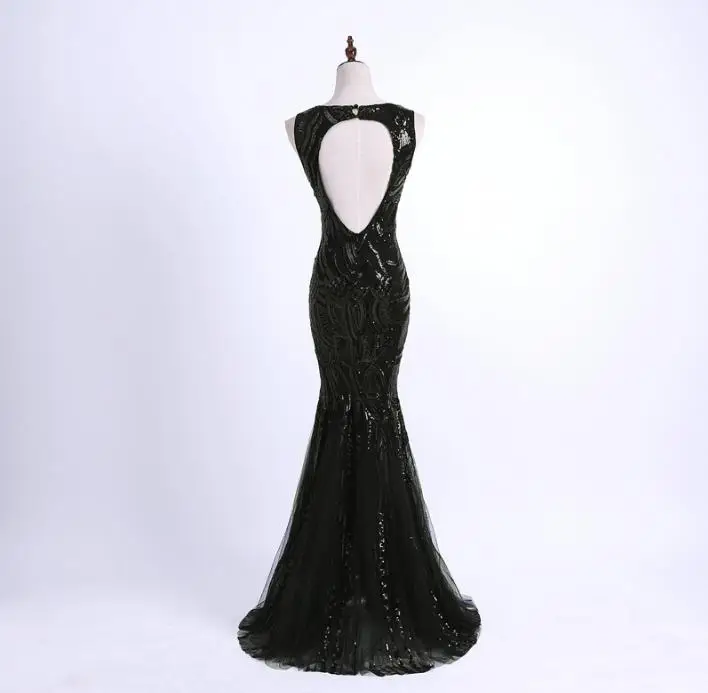 BANVASAC 2019 O Neck Sequined Sleeveless Mermaid Long Evening Dresses Elegant Party Tulle Open Back Prom Gowns | Свадьбы и торжества