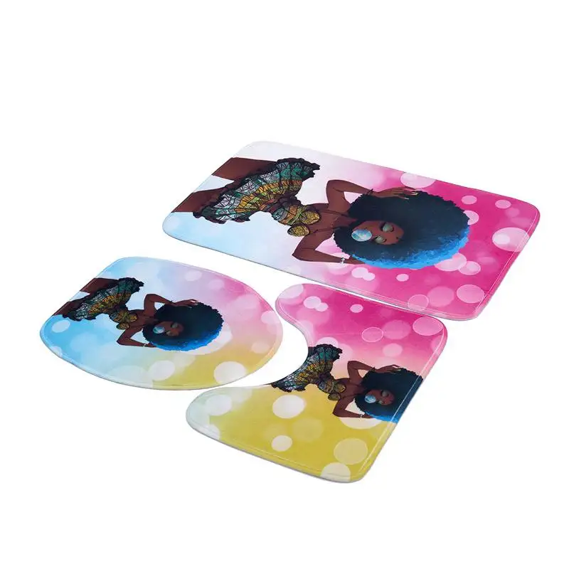 Африканская женщина печатная 3 шт Противоскользящий коврик для ванной набор