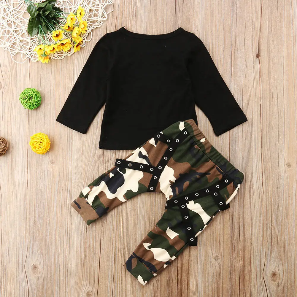 2PCS Toddler Baby Kids Boys Long Sleeve Crown Pattern T-shirt Camo Pants Outfits Set Infant Boy 0-5T |