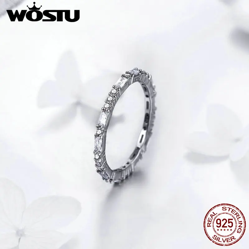Женское кольцо на палец WOSTU из стерлингового серебра 925 пробы простой Блестящий