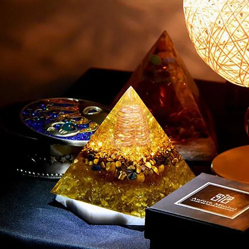 AURA REIKI Orgonite Pyramid Reiki Healing Stone MineralCrystal Magnetic Field Energy Converter Resin Decorative Craft Jewelry