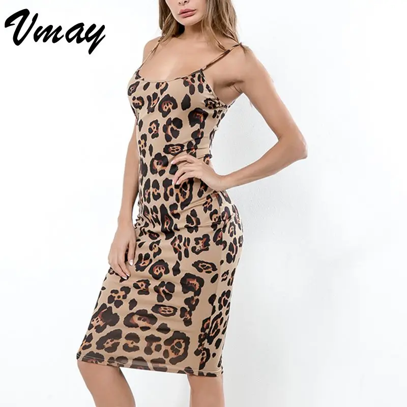 Vmay новый сексуальный Leopard Облегающее с принтом Топ Платье длинные платья 2019 Лето High Street платье на тонких