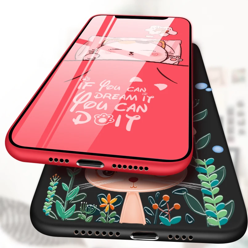 Cute Cartoon Case For iPhone X Soft Silicone Back Cover 3D Relief Patterned XR XS Black Red Coque Capa Bumper |