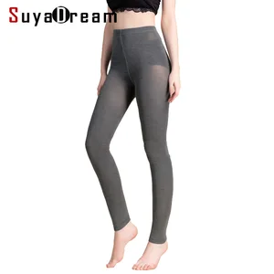SuyaDream женские леггинсы, 50% шелк, 30% хлопок, 20% спандекс, однотонные обтягивающие леггинсы, полная длина, облегающие штаны, новинка 2022, черный, серый