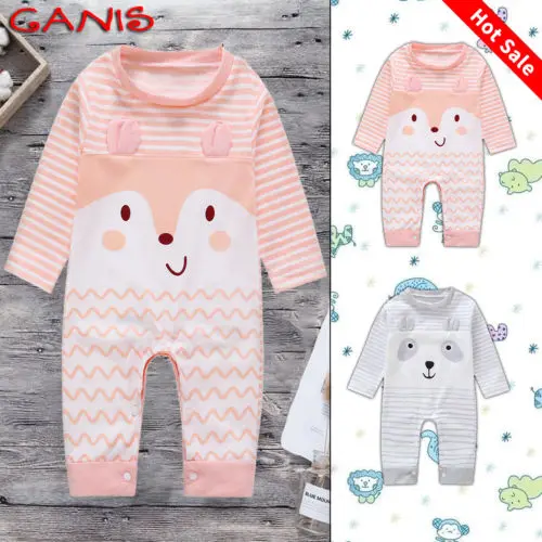 Осень зима 2018 Одежда для новорожденных девочек мальчиков в полоску с длинным