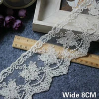 8cm exquisite white embroidered flowers mesh lace fabric applique collar edge trim ribbon skirt headwear sewing guipure supplies