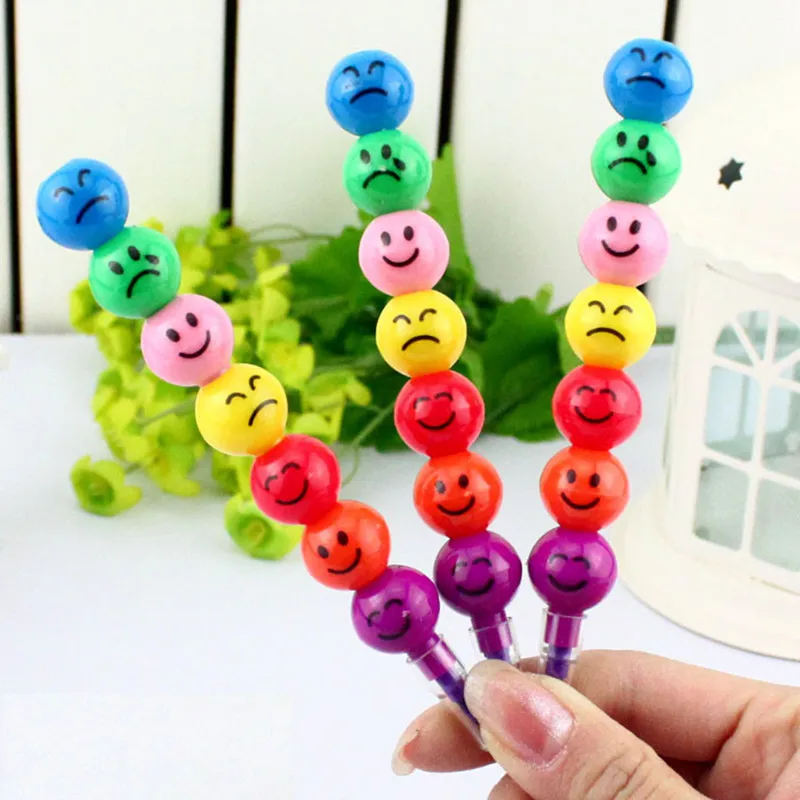 2017 Details About New 7 Colors Cute Stacker Swap Smile Face Crayons Children Drawing Gift Notebook/Coloring Notebook Plastic | Игрушки и