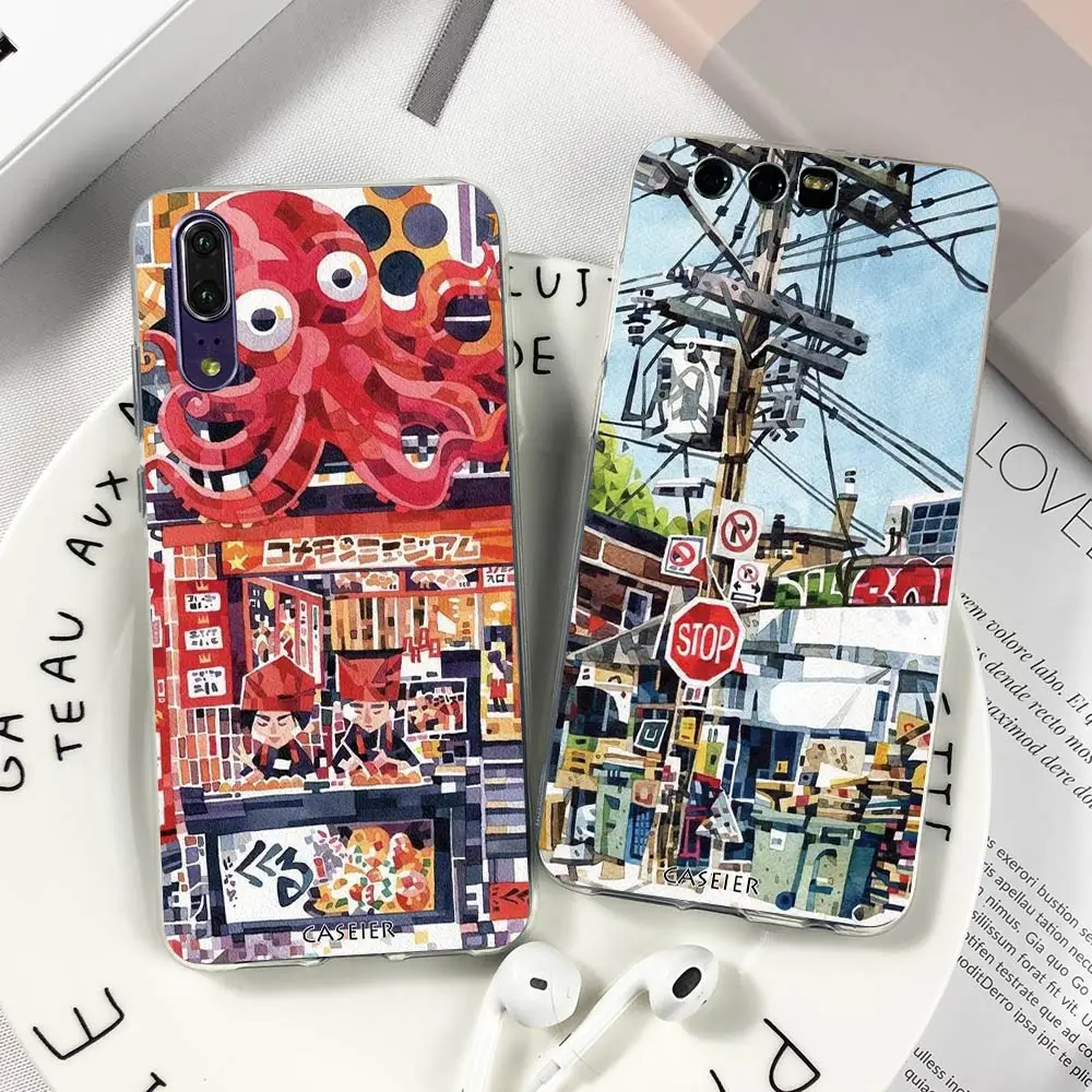 CASEIER Mosaic Phone Case For Huawei P20 Lite P10 P9 P8 Honor 8 9 Chic Pattern Cover Funda |