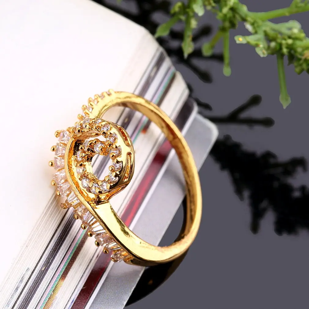 18K позолоченное блестящее кольцо со стразами модные элегантные ювелирные