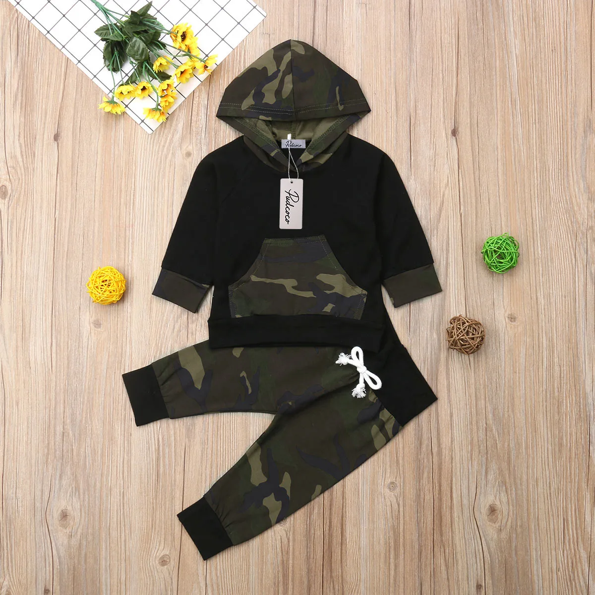 2 шт. новорожденный малыш ребенок для маленьких мальчиков Hooded Camo младенческой