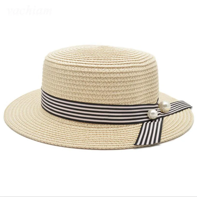 

2019 simple Summer Parent-child Beach Hat Female Casual Panama Hat Lady Brand Women Flat brim Bowknot Straw cap glris Sun Hat