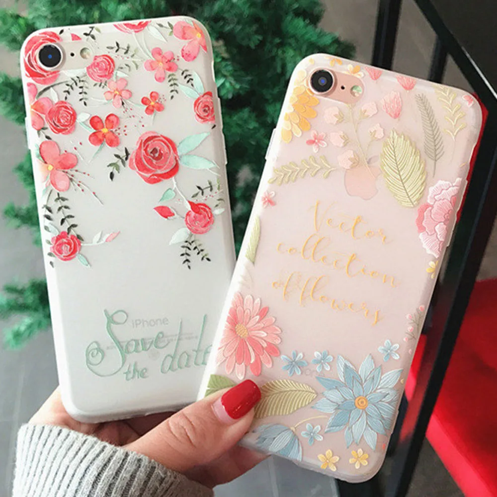 KISSCASE 3D Рельефный цветочный рельефный чехол с цветами для iPhone6s 6 7 8 Plus X XR XS Max задние
