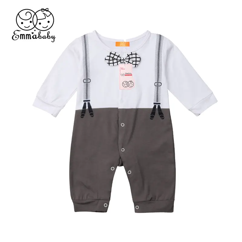 Baby Boy Romper Infant Formal Outfit Toddler Jumpsuit Newborn Kid Gentleman Suit Bow Tie Rompers Children Clothes 0-18M |