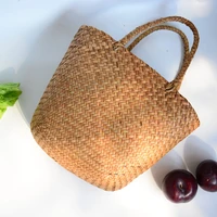 casual straw bag natural wicker tote bags women braided handbag for garden handmade mini woven rattan bags