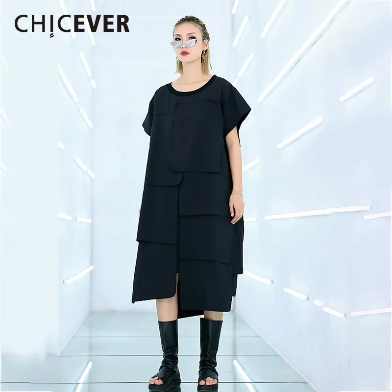 CHICEVER весеннее повседневное Черное женское платье с круглым вырезом и коротким