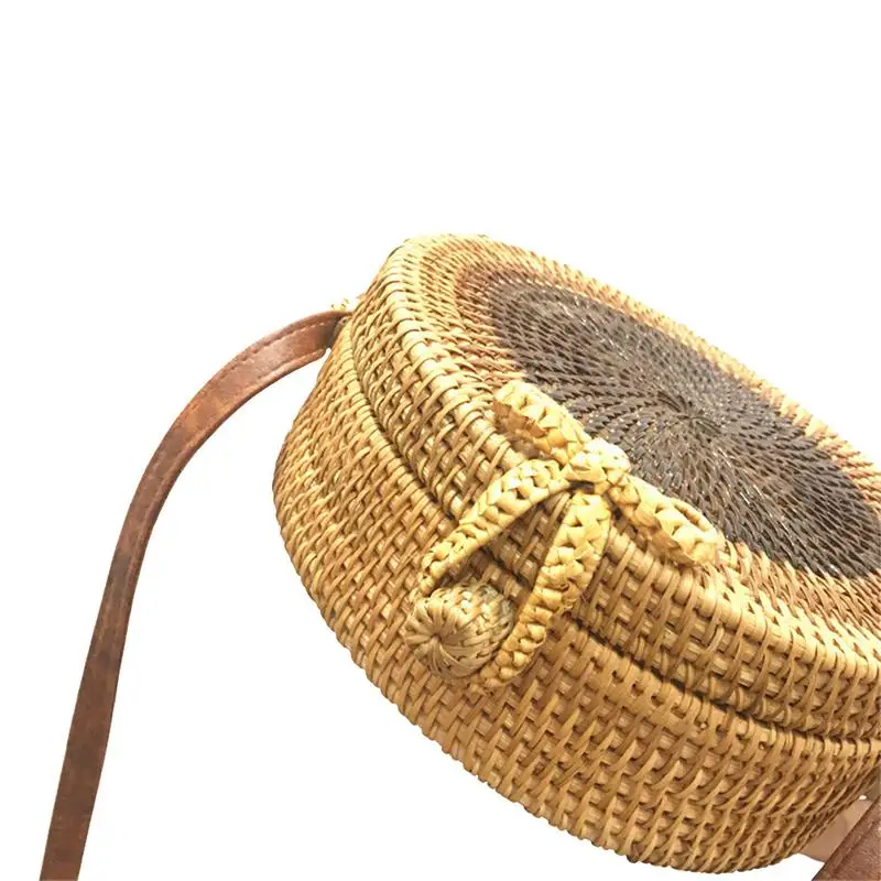 Ins стильная тканая богемная ручная круглая сумка из ротанга натуральная через