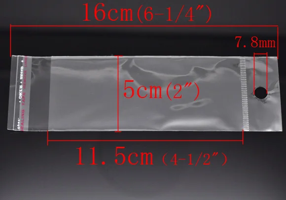 Clear Self Adhesive Seal Plastic Bags W/Hang Hole (Usable 11.5x5cm) 200PCs (B15237) | Украшения и аксессуары