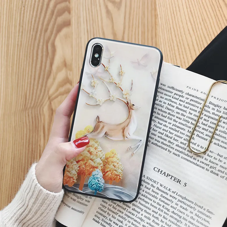 XR Fancy Dream Deer Tempered Glass Phone Case Anti-shock Full Cover For iPhoneXsmax 8plus 6s 7plus Shell Body Protection | Мобильные