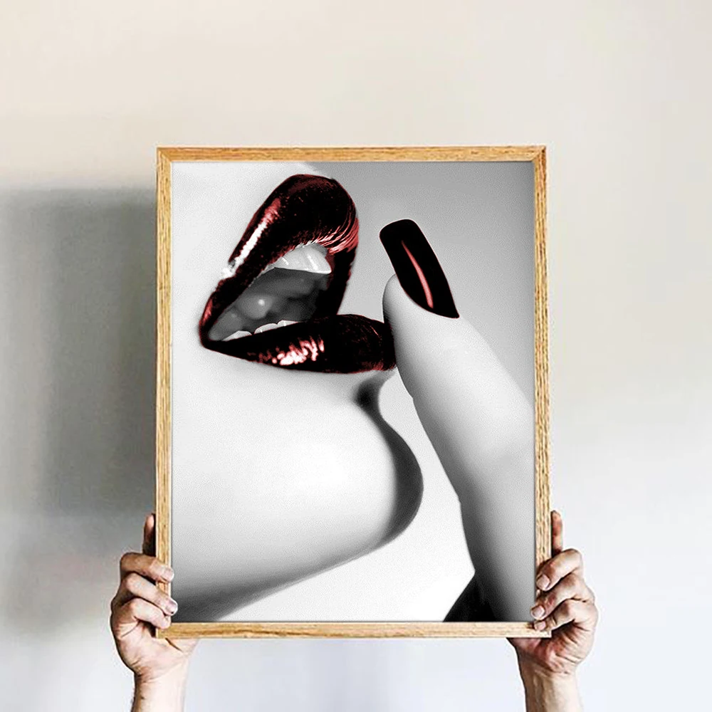 

Simple Abstract Wall Art Poster Prints Finger on Lips Canvas Painting Waterproof Decoration Pictures for Living Room Unframed
