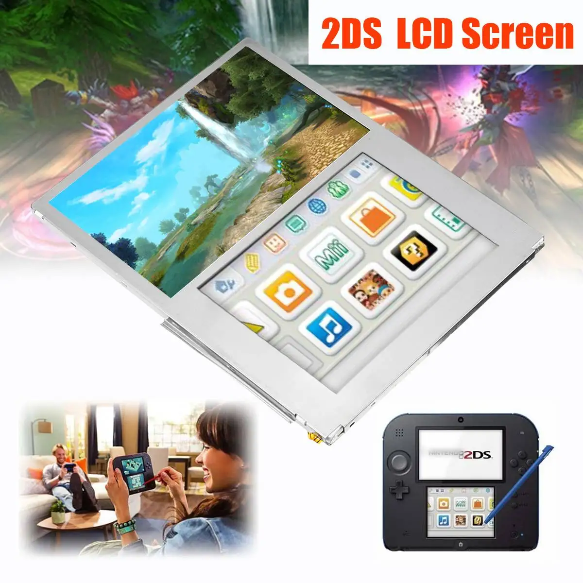 ЖК-экран для 2DS видеоигр дисплей Замена аксессуары Верхняя Нижняя панель только для 2DS 2013
