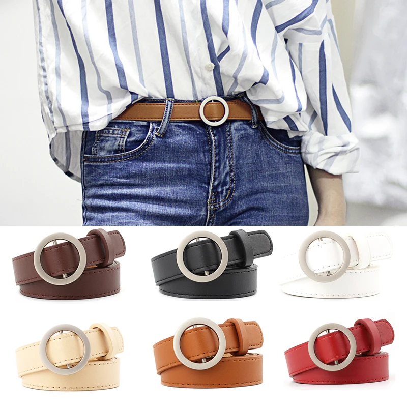 

2019 Fashion Casual Round Buckle Belts Female Jeans Wild Metal Buckle Pu Strap Vintage Style Women's Ladies Waist Belt