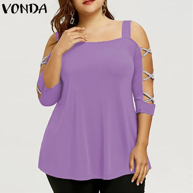 Женские блузки VONDA повседневные свободные с открытыми плечами и рукавом 3/4 для