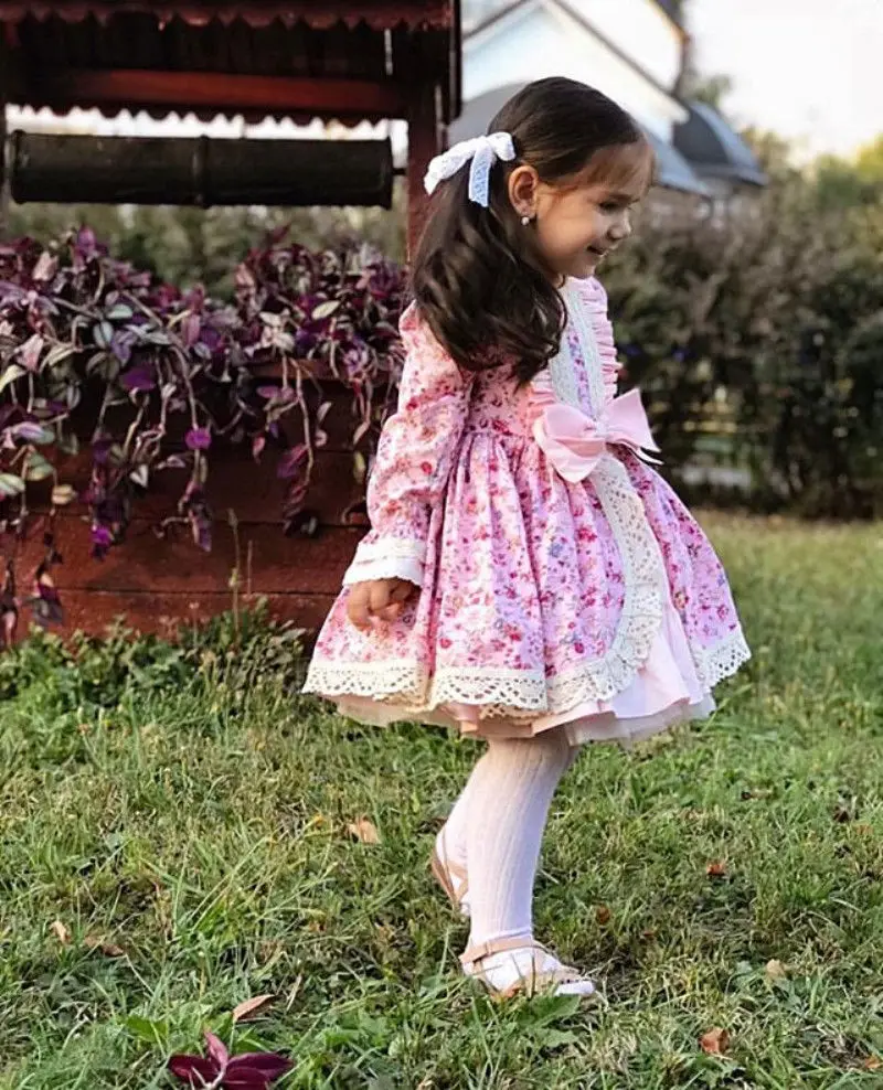 Emmababy 2019 Hot Sale Christmas Toddler Baby Kids Girl Retro Lace Flower Party Swing Dress Dresses | Детская одежда и обувь