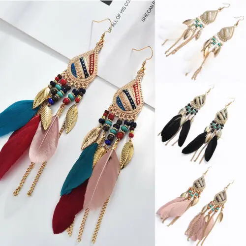 Винтажные женские богемные серьги с длинной бахромой бохо серьги-подвески