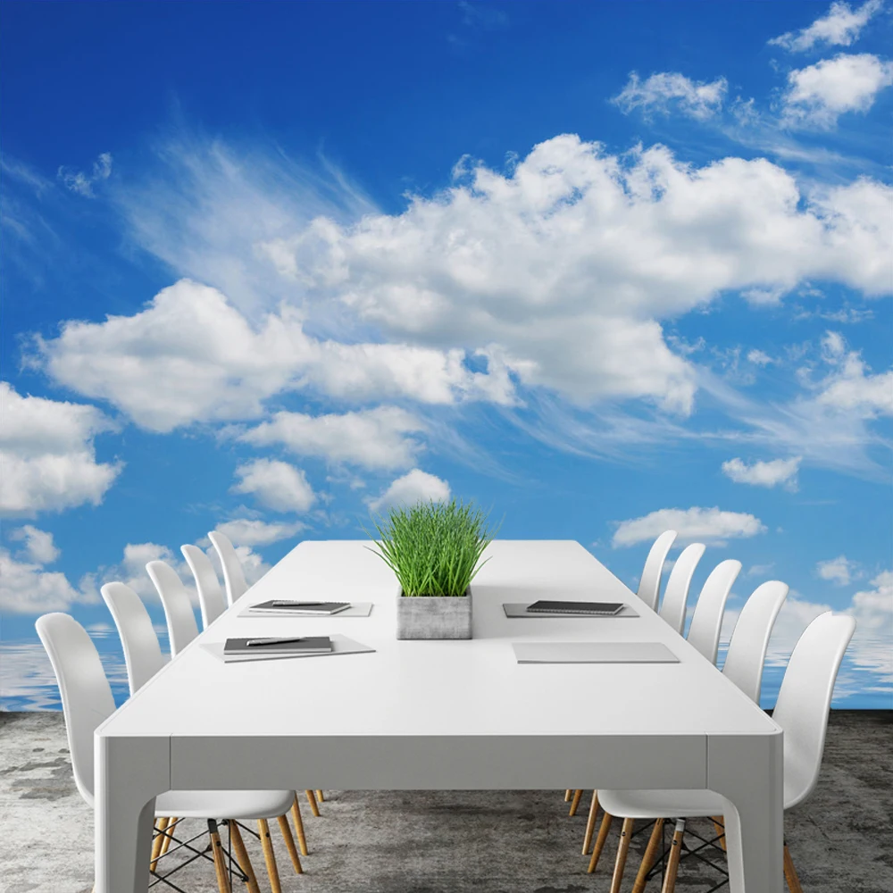 Blue Sky Wall Mural Partly Cloudy Living Room 3D Decoration Wallpaper | Fabric &amp Textile Wallcoverings