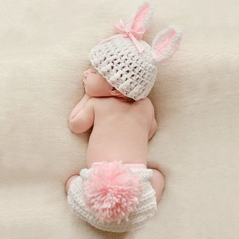 

Newborn Photography Clothing Cute Rabbit Hat+Shorts Set Studio Baby Photo Props Accessories Knitted Costume Crochet Baby Gifts