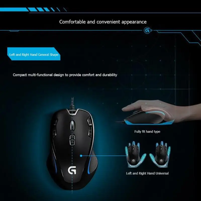 Logitech G300s Ambidextrous оптическая игровая мышь USB Проводная 9 Кнопок 2500 DPI 7 с подсветкой