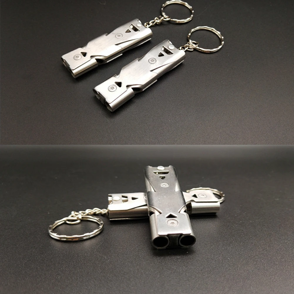 New Portable Stainless Steel Dual-Pipe High Decibels EDC Survival Keychain Whistle | Спорт и развлечения