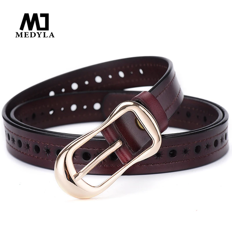 MEDYLA natural cowhide women's belt fashion noble gold pin buckle soft belt for women jeans shorts leather belt Dropship
