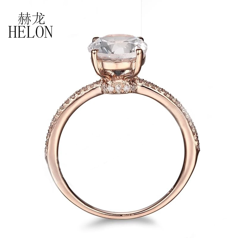 HELON Solid 14 K розовое золото элегантный круглый 8 мм белый топик Природные Алмазы вставленные мостовой закрепкой кольцо обручальное и свадебное кольцо с драгоценными камнями