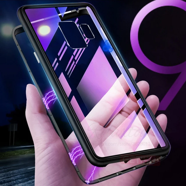 360 магнитный металлический чехол для Samsung Galaxy S8 Plus + из закаленного стекла с