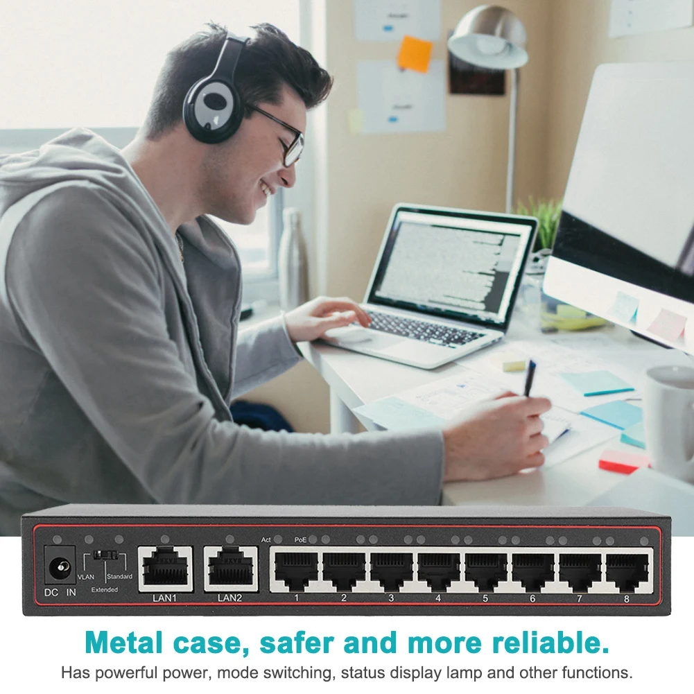 220В 10 портовый SPOE VLAN инжектор питания POE Ethernet коммутатор с 250 м расстояние передачи