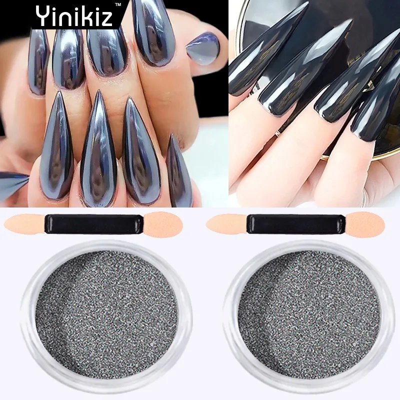 Yinikiz 2018 Новый Блестящий зеркальный черный порошок для ногтей идеальные ногти