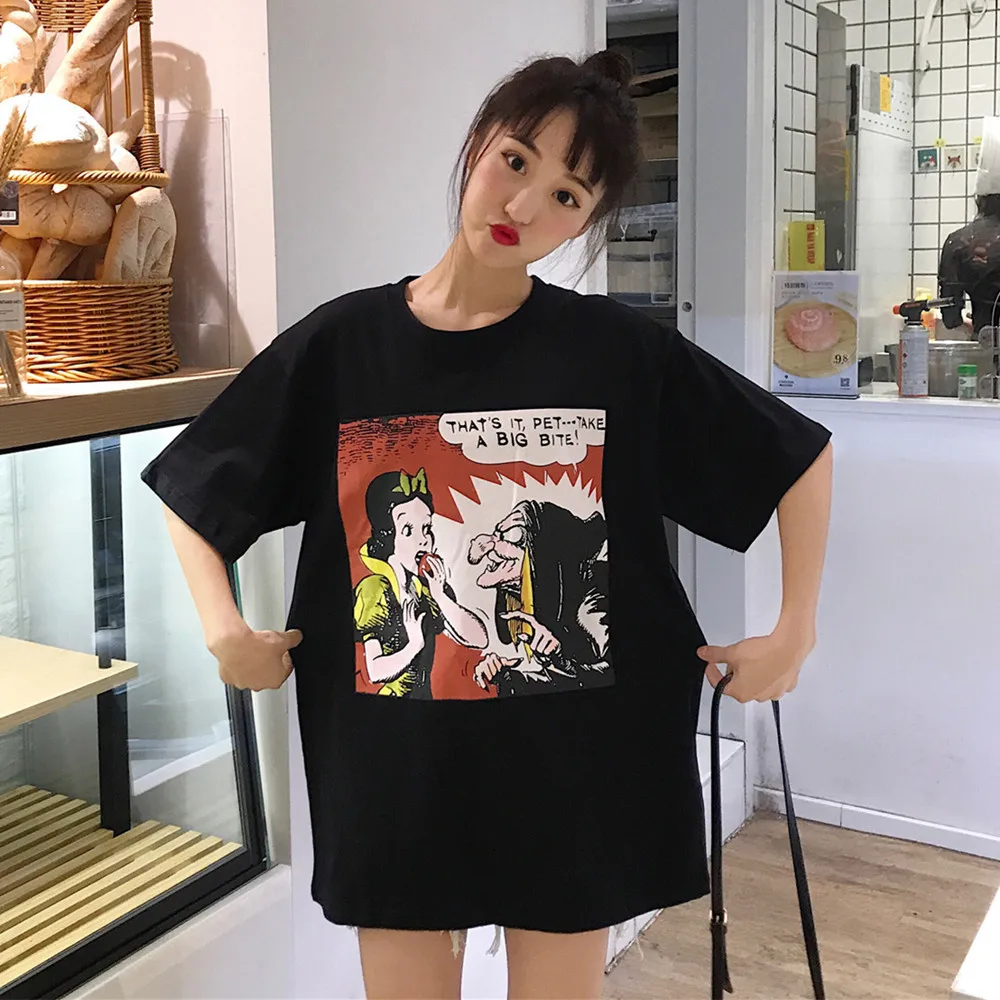 Женская футболка в полоску с буквенным принтом Ulzzang Harajuku Повседневная Базовая