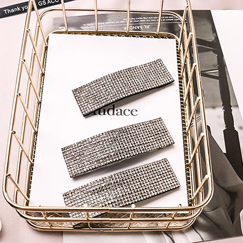 

New Shining Bobby Rhinestones Hair Accessories Rectangle 8cm Crystal Hairpins Luxury Fashion Women Girls Elegant Hair Clips 2pcs
