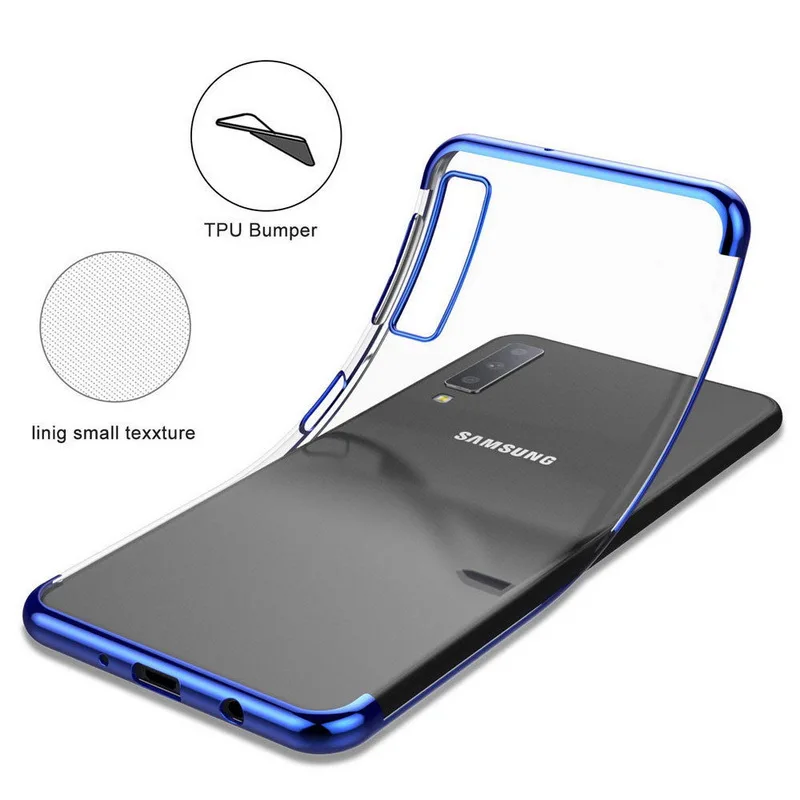 Тонкий прозрачный чехол Slim Plating для Samsung A7 J6 A9 2018 Soft Silicon Clear Back Cover Galaxy A6 A8 Plus Phone Cases