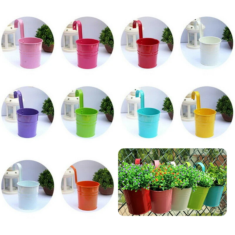 Металл металлический цветочный горшок висит W/крюк балкон сад завод в горшках